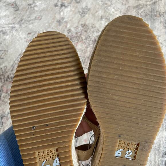 Eileen Fisher Nessa Espadrille Wedge Suede Leather Sandals Tan Beige Size 7 - Picture 11 of 12
